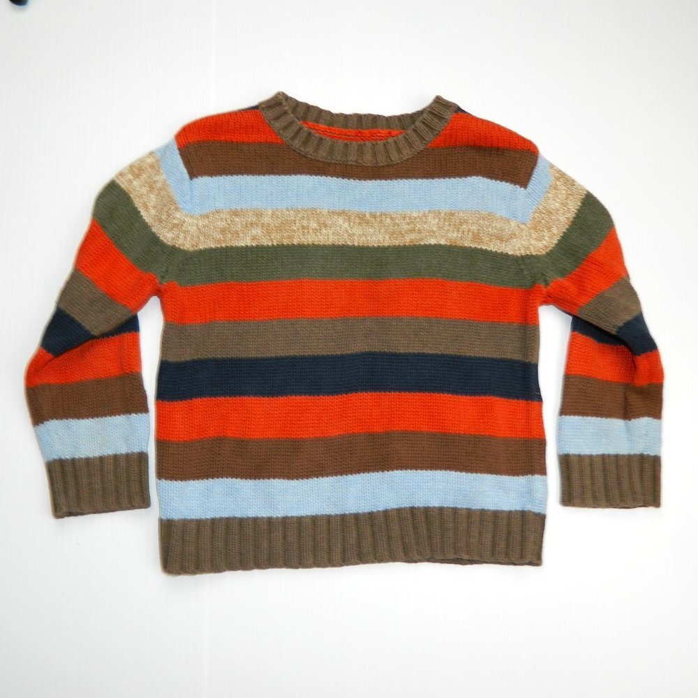 GAP Striped Knit Cotton Sweater Orange Brown Blue Toddler Boys 2T